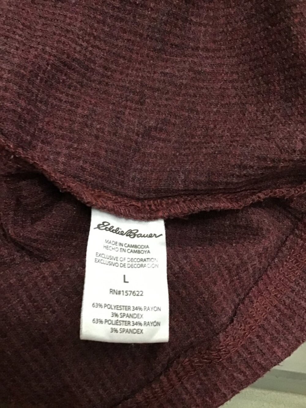 EDDIE BAUER MENS BURGUNDY CREW NECK LONG SLEEVE T-SHIRT SIZE LARGE - Picture 7 of 7